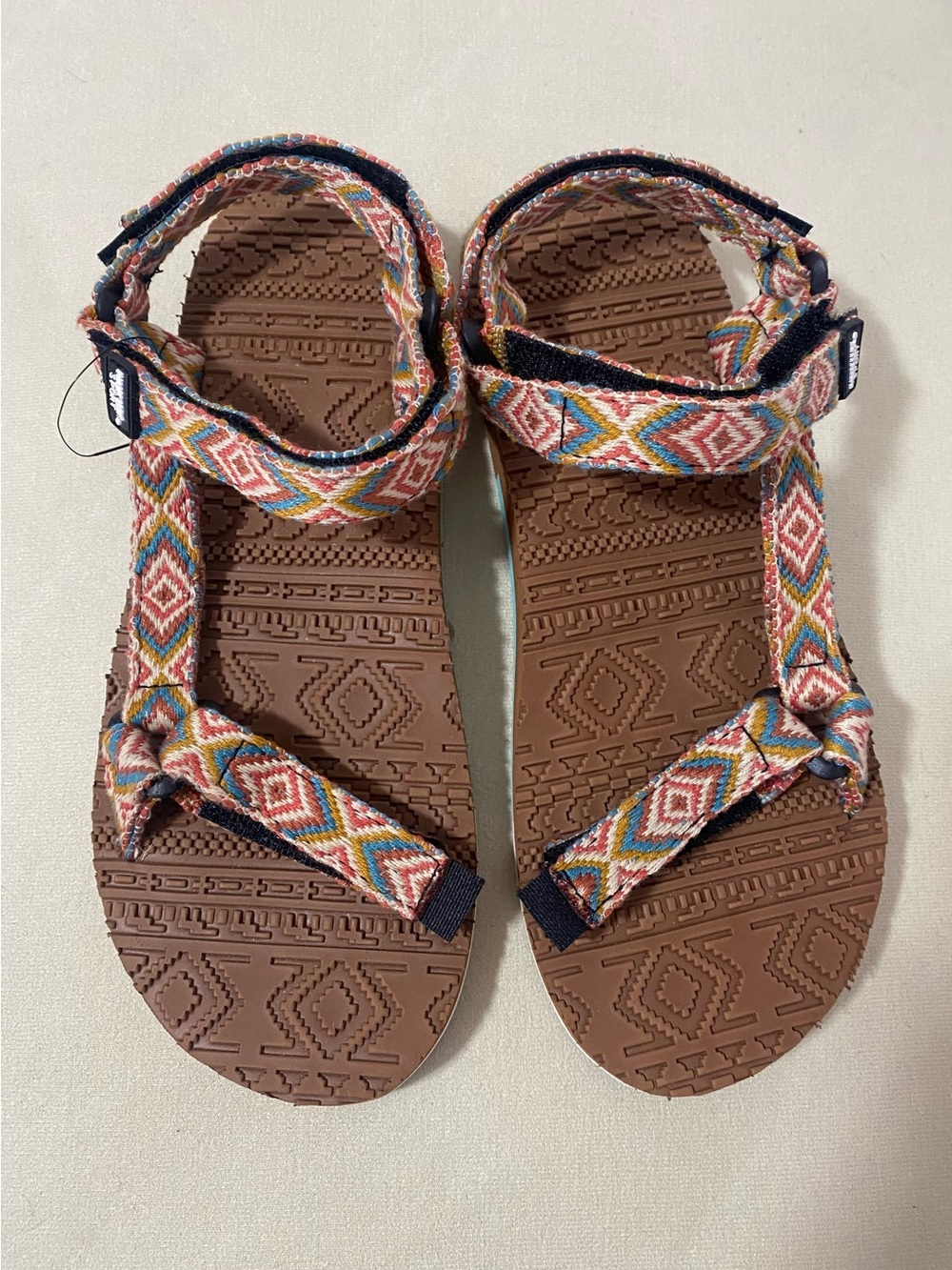Muk Luks Multicolor Aztec Strap Sandals - Brown Footbed